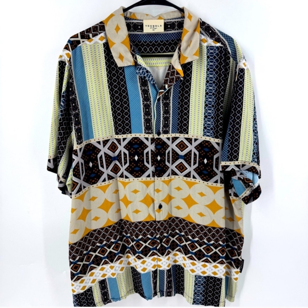 YoungLA  Multicolor Geometric Men's Shirt - Picture 2 of 5
